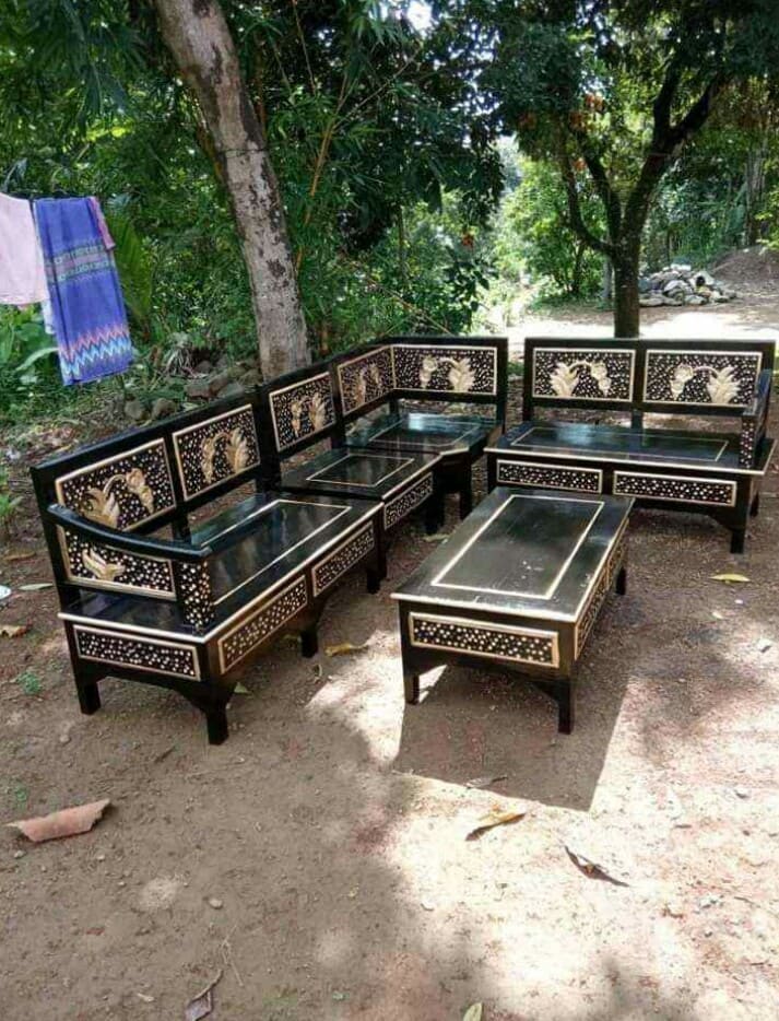 kursi tamu kayu jati klasik ukiran khas jawa L sudut asli jepara